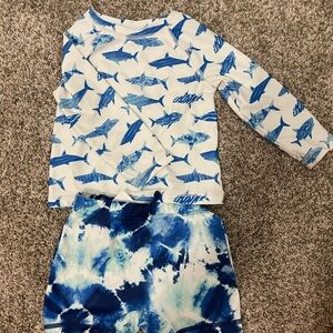Blue Shark Print Rash Guard Set